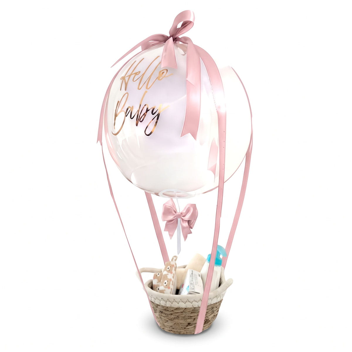 Arreglo globo burbuja personalizado con accesorios para la ducha del nuevo bebé versión Niña