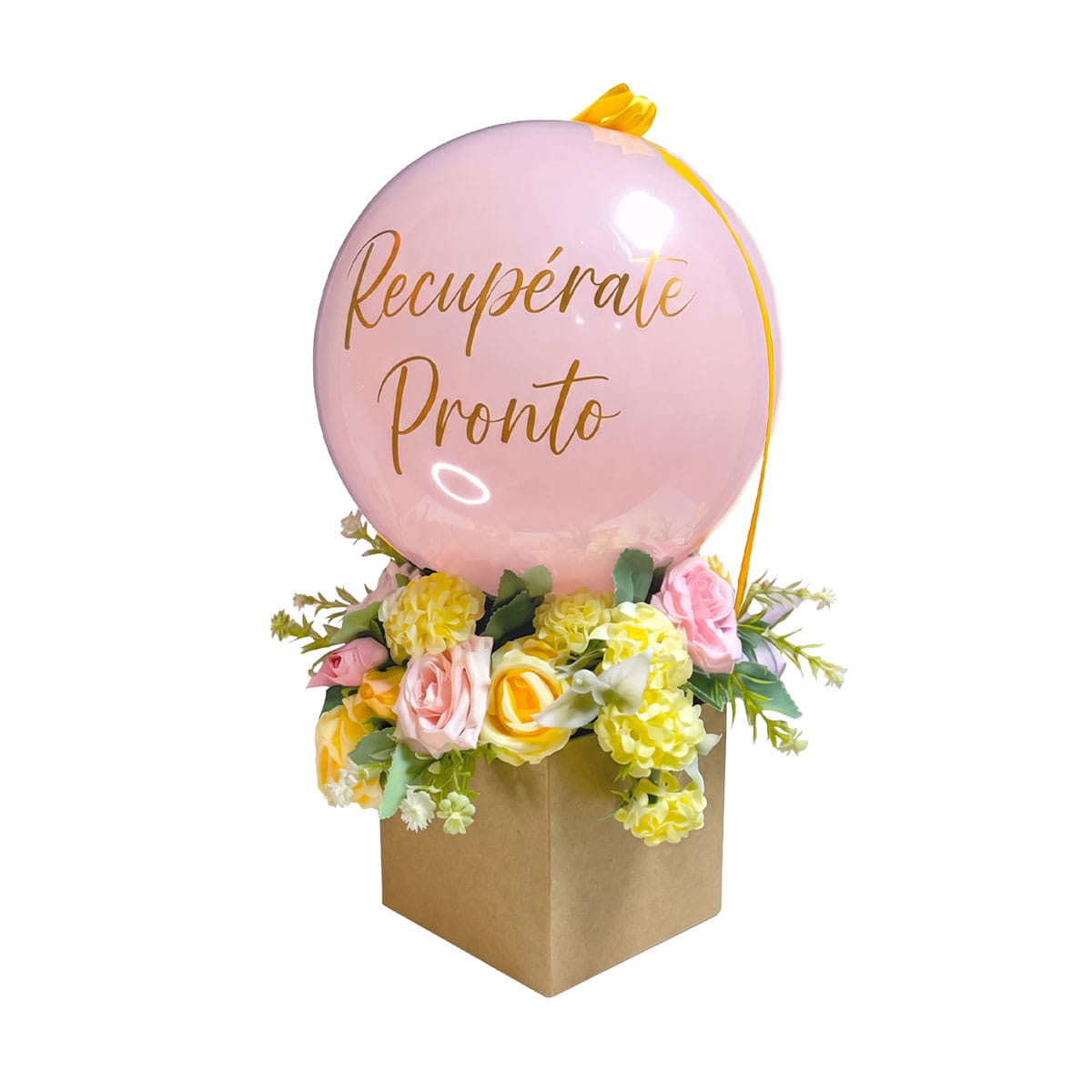 Arreglo de Globo Burbuja con Flores artificiales para regalar a una persona en Recuperación en Hospital o Sanatorio