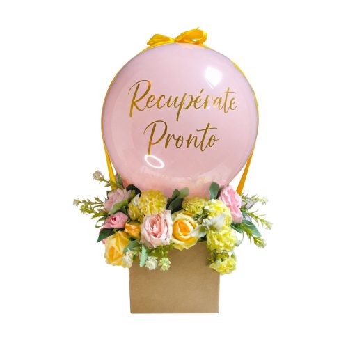 Arreglo de Globo Personalizado de Recupérate Pronto con Flores Eternas