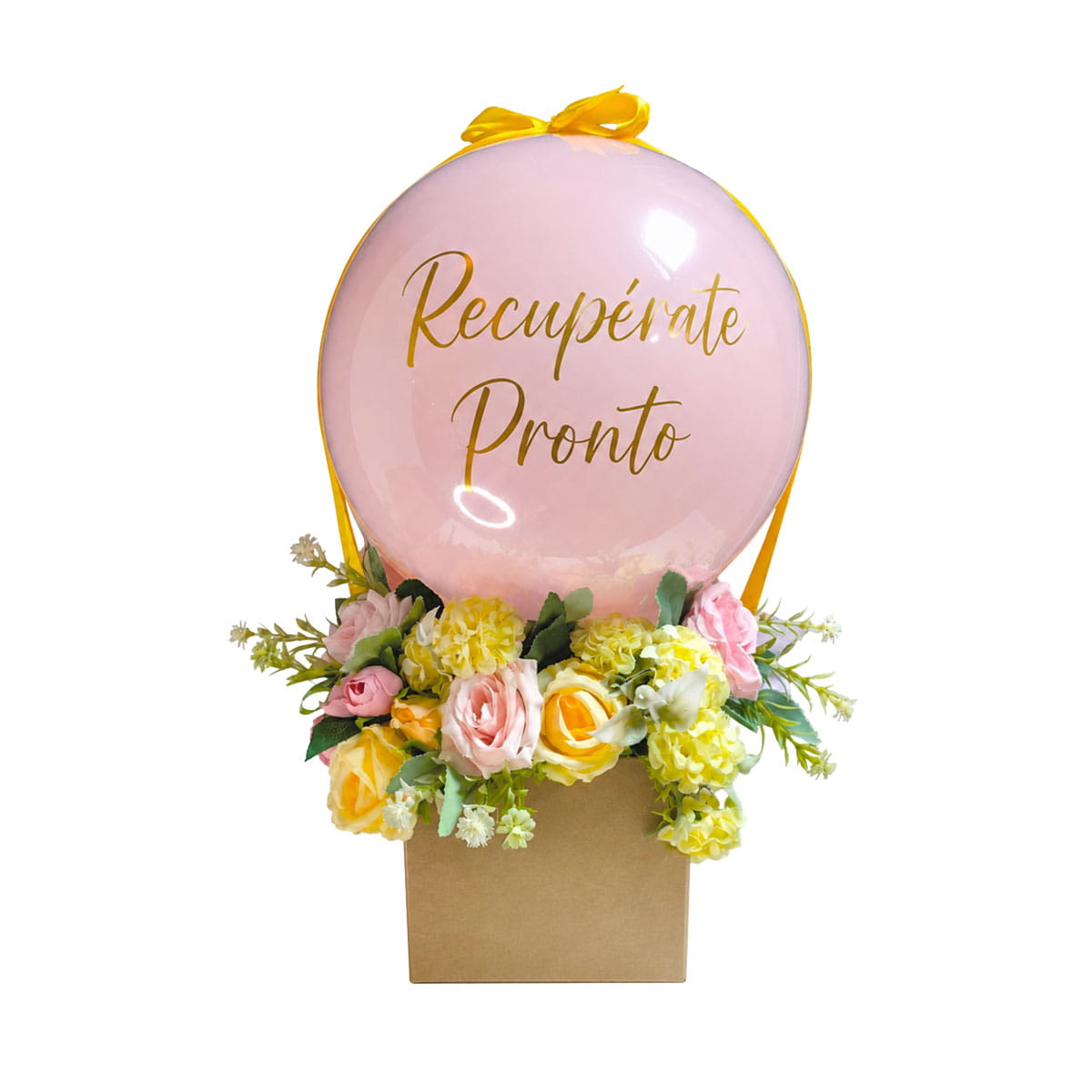 Arreglo de Globo Personalizado de Recupérate Pronto con Flores Eternas