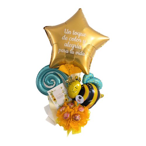 Arreglo de globos Flores amarillas de Chocolates con Abejita para Regalar en Ciudad de Guatemala
