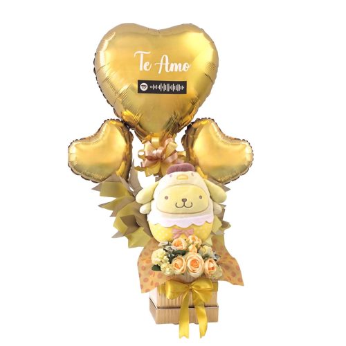 Arreglo con Globos de Flores amarillas con Peluche de Pompompurin Entrega a Domicilio