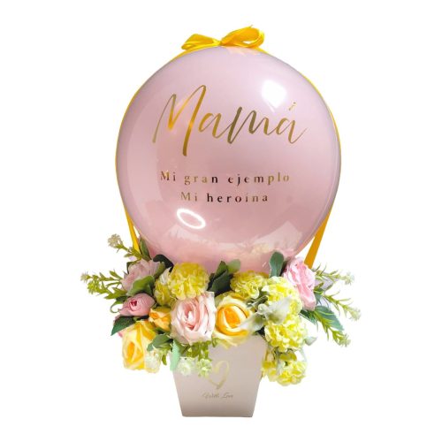 Arreglo de Globo con Flores Eternas para Mamá
