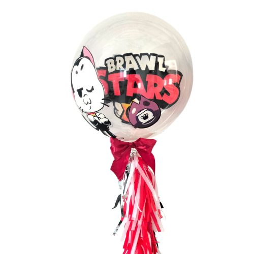 Globo personalizado de Brawl Stars artesanal con detalles en acrílico y lazo satinado.