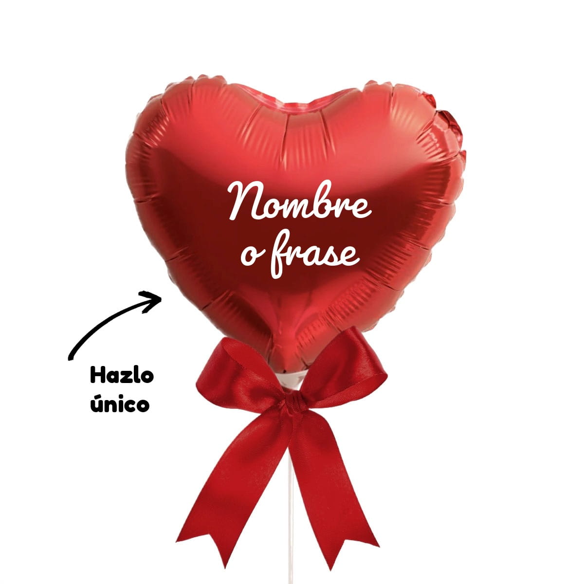 Globo de corazón rojo con moño para regalar con frase o nombre personalizado