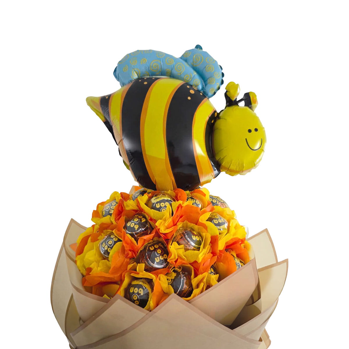 Ramo de Chocolates con Globo de Abejita Visión cercana para Entrega a Domicilio