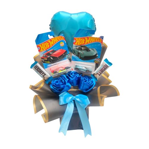 Ramo con Hot Wheels, Rosas Eternas y Chocolates, para Regalar